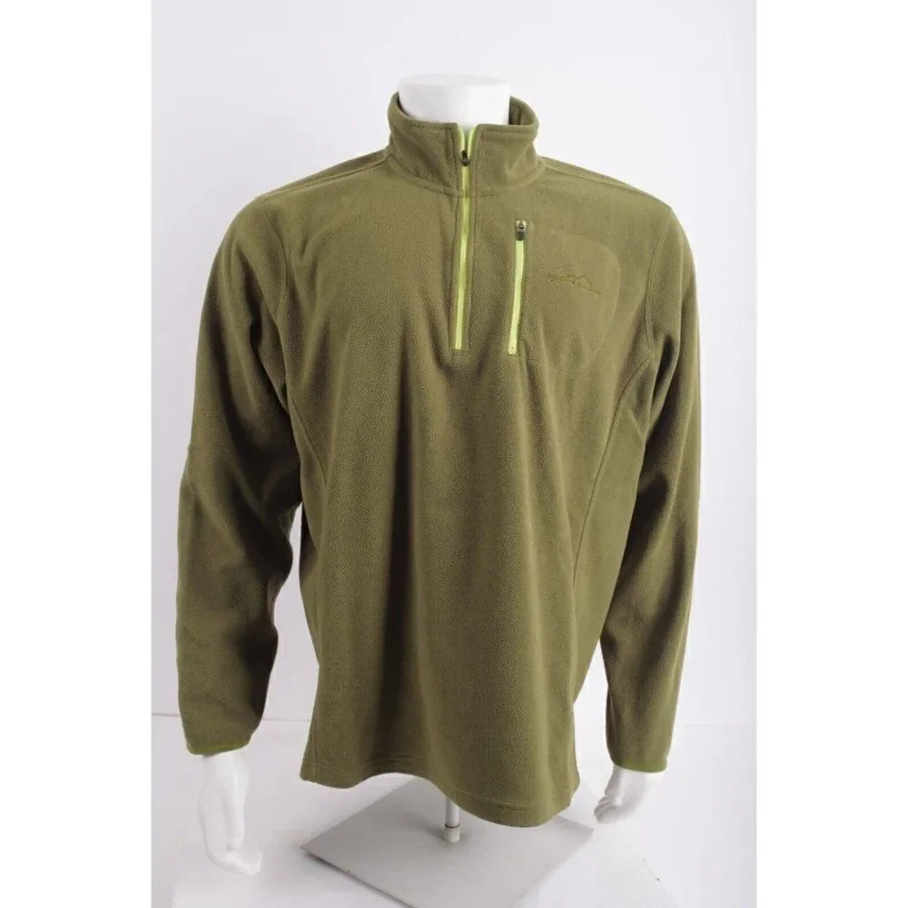 Eddie Bauer Mens1/2 Zip Fleece Jacket Shirt Size L Olive Green Pullover